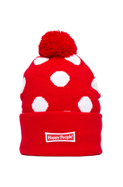 Red Polkadot Pom Pom Beanie